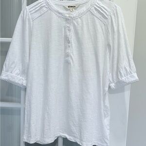 Boden White Scalloped Henley Blouse Size 18 (US 14) – Feminine Everyday Style 🤍